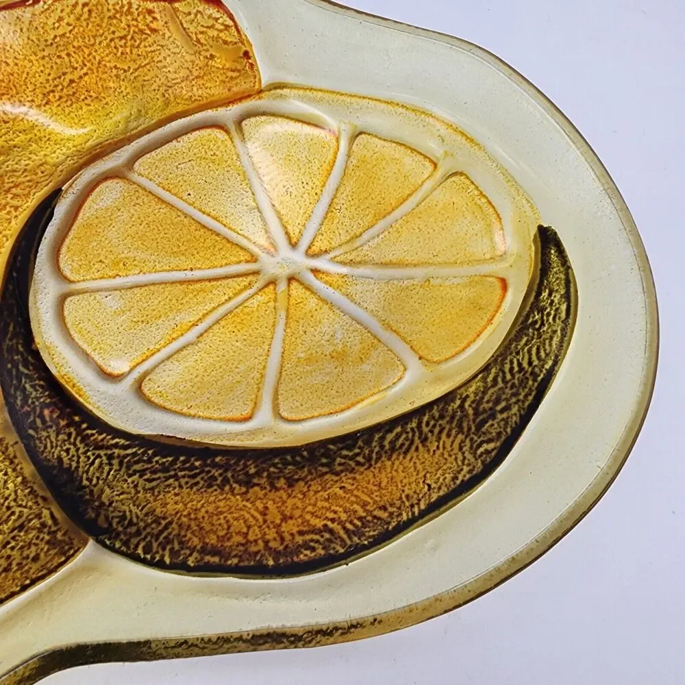 Lemon Embossed Glass Platter Textured Dichroic Tray MCM Retro 9x6.5